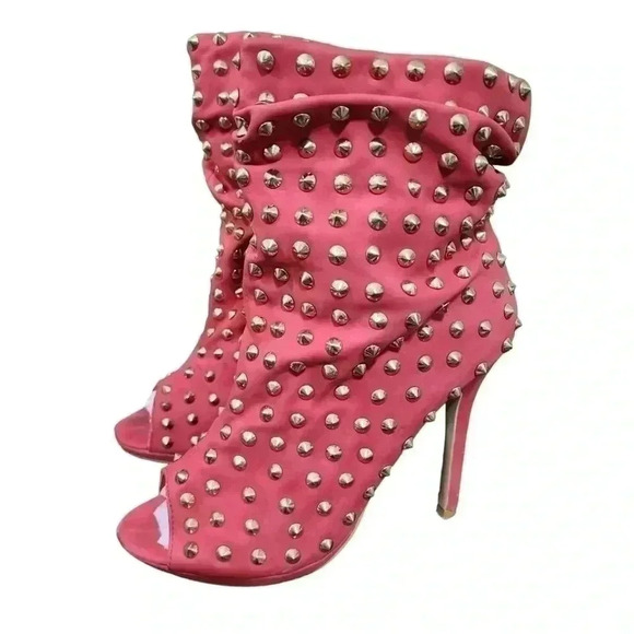 Studded red Peep toe booties.  Size 10 - Picture 2 of 11